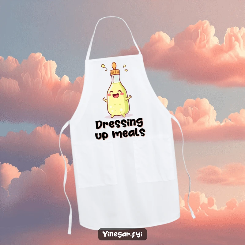 Funny apron with a grinning condiment bottle squirting vinegar, perfect for chefs who love to cook with humor and flair.