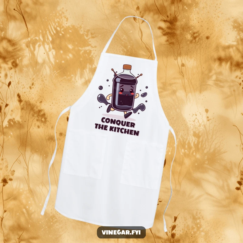 Funny determined dark liquid bottle apron marching forward, bringing purposeful motivation to the kitchen, a funny gift.