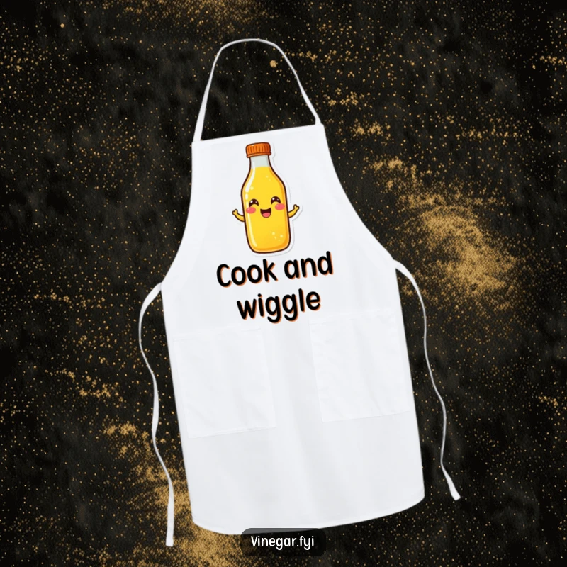 Funny yellow liquid bottle apron doing a cheerful wiggle, bringing joy to the kitchen, a practical and funny gift.