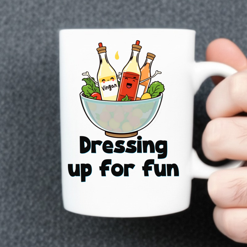 Vinegar Bottles Dancing Joyfully in Salad Bowl Mug 