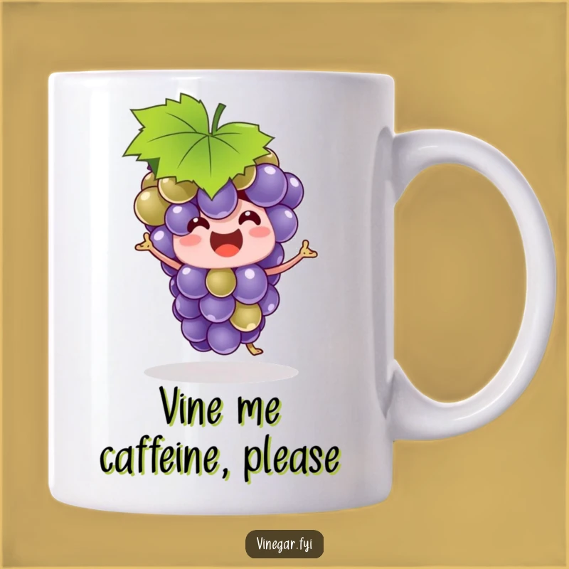 Funny Grape Bunch Dancing Mug - Silly Leaf Hat Character, Perfect Gift
