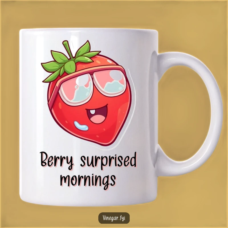 Funny Strawberry Vinegar Goggles Mug: Surprised Cartoon Character Gift