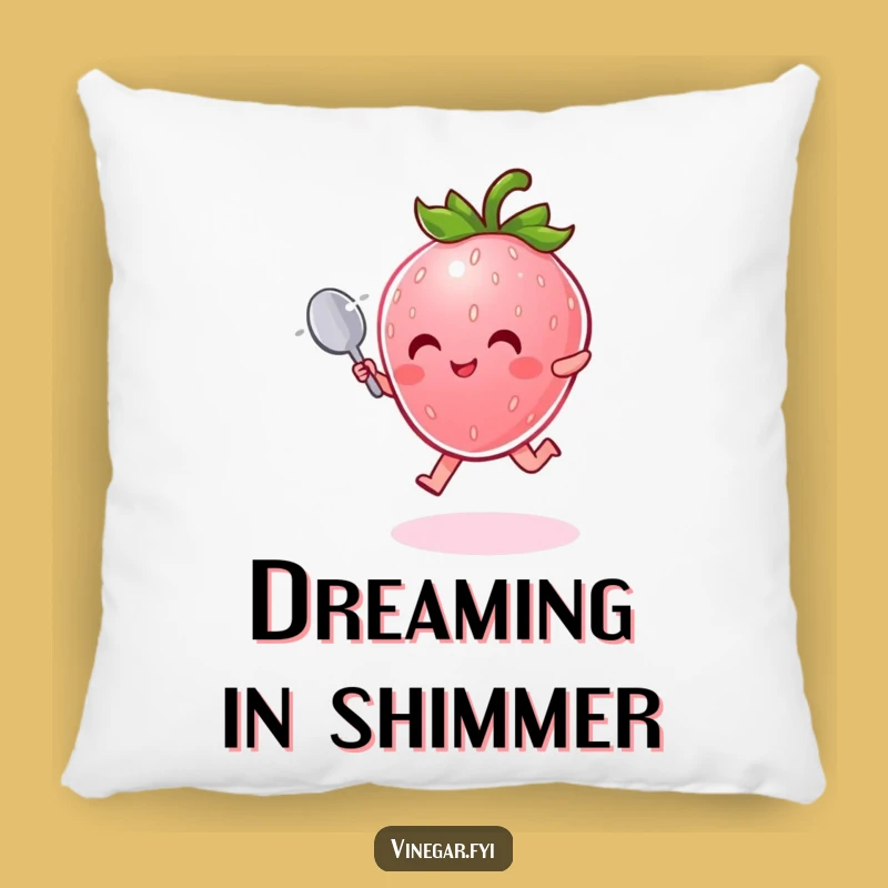 Funny Strawberry Pillow: Radiant Pink Character Leaping, Comfy & Funny Couch Addition