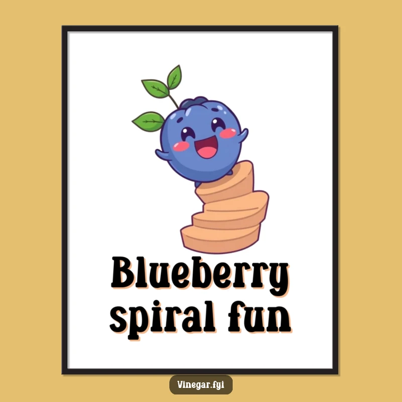 Funny Blueberry Stair Roll Digital Art: Surprised Fruit Print for Instant Decor