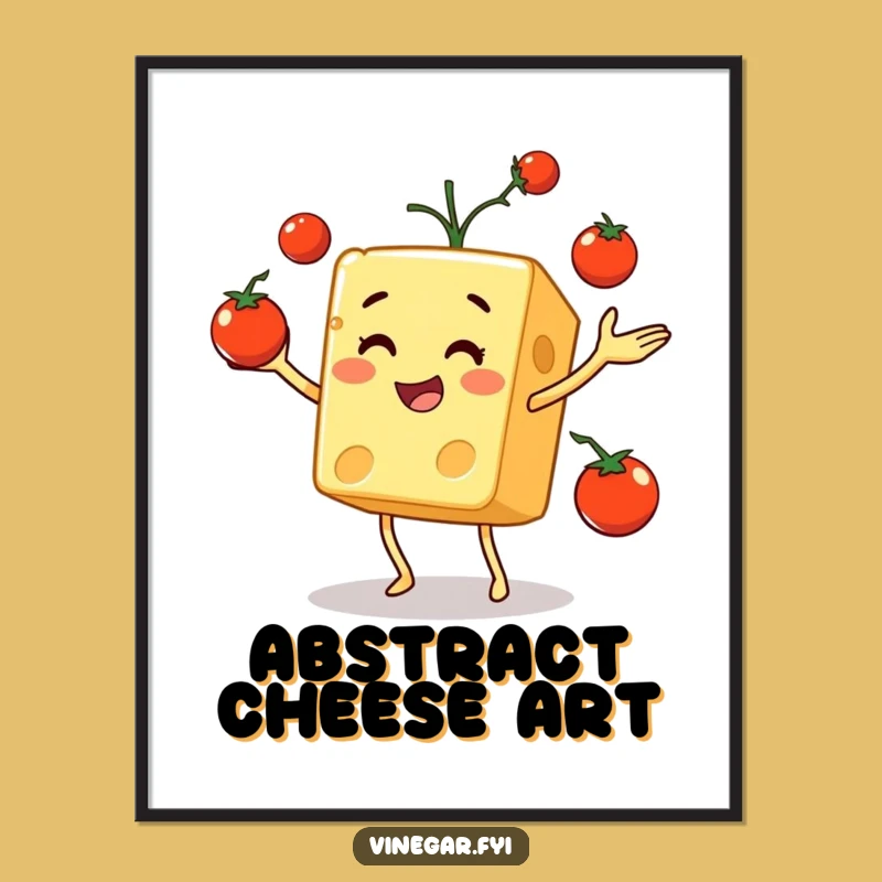 Funny Cheese Cube Juggling Digital Print: Instant Giggle-Inducing Wall Art Decor