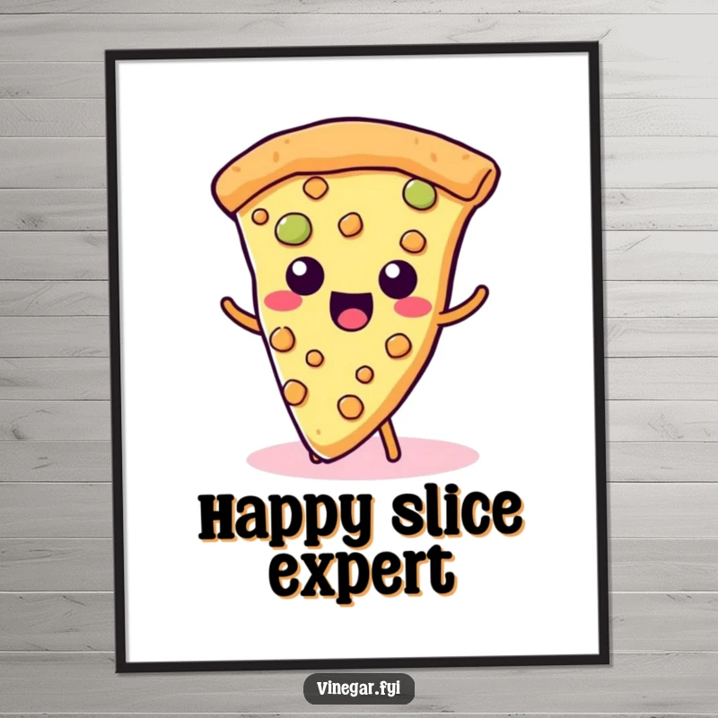 Funny Kawaii Pizza Digital Art: A cute slice of pizza happily wiggles its cheesy toppings, bringing humorous food joy to your decor.
