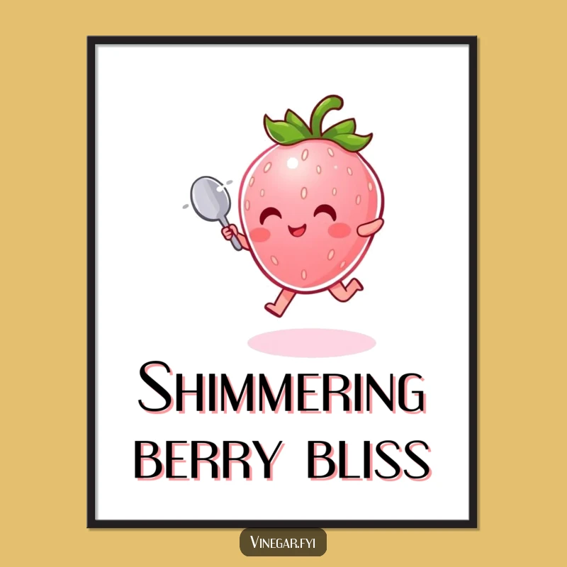 Funny Strawberry Digital Art: Radiant Pink Character Leaping, Instant Funny Decor Gift