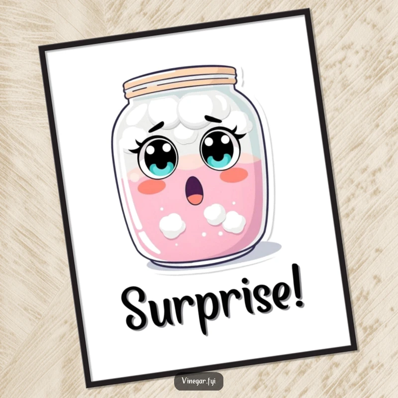 Funny surprised jar of cloudy liquid digital art print, eyes wide in shock, conveying humorous surprise, a perfect funny gift.