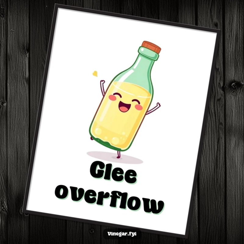 Funny, stylized vinegar bottle digital art print of a joyful bottle tipping itself over with pure glee.