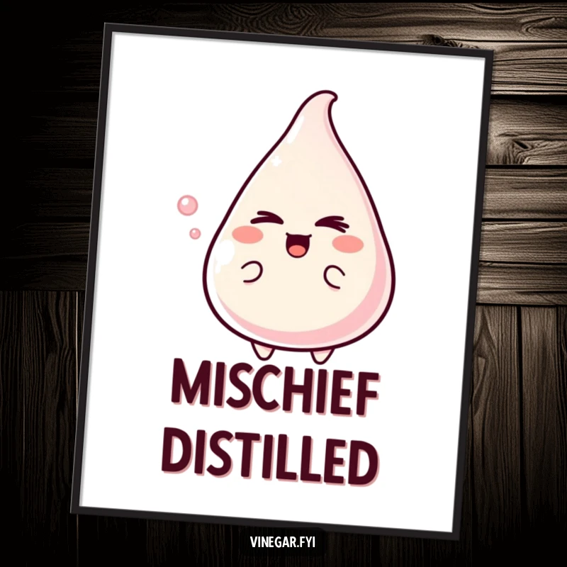 Funny Digital Art Print of a delighted vinegar character giving a mischievous wink, capturing playful mischief and zesty personality.