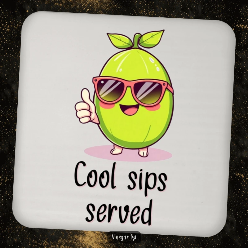 Funny Kawaii lime, wearing cool sunglasses and giving a thumbs up on this protective and funny drink coaster. Citrus cool table protection.