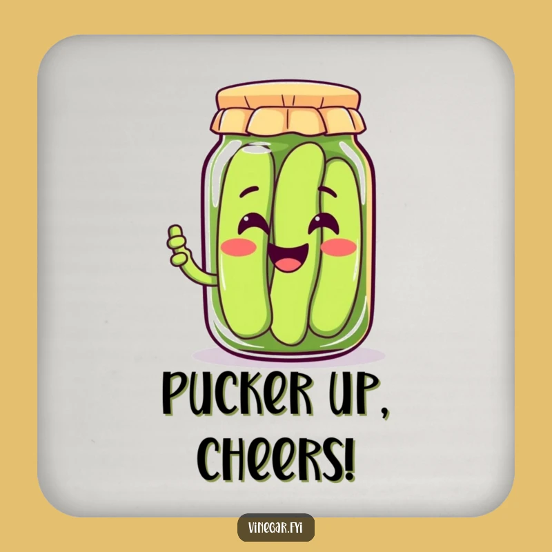 Funny Kawaii Pickle Jar Coaster, Protect Surfaces Humor, Tiny Gift