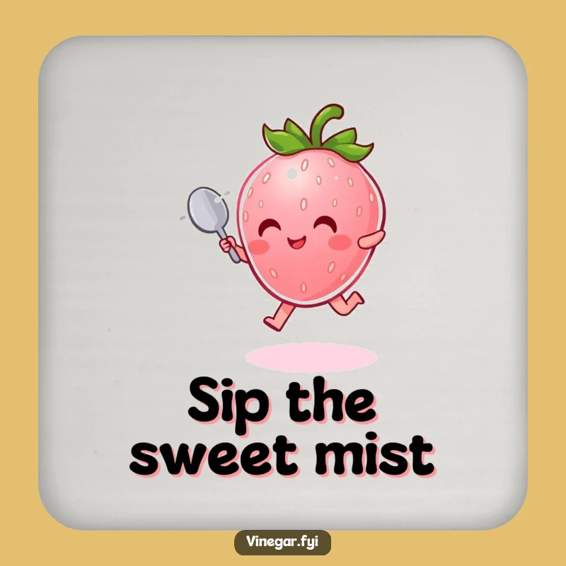 Funny Strawberry Coaster: Radiant Pink Character Leaping, Protect Surfaces Funny Gift