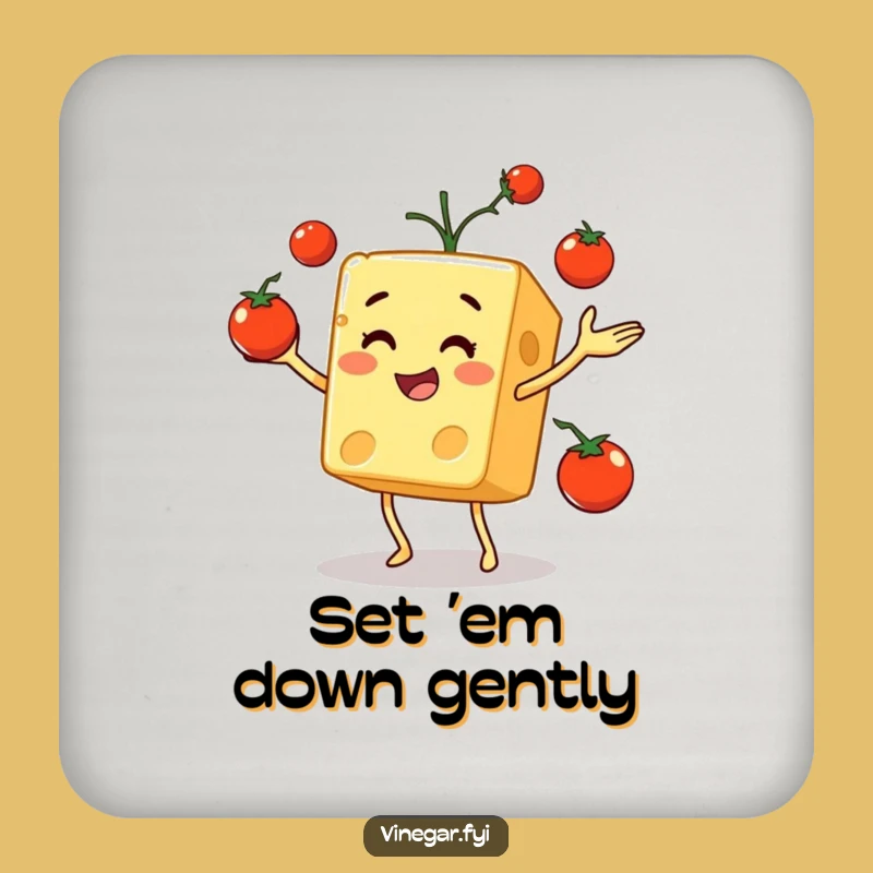 Funny Cheese Cube Juggling Coaster: Protect Surfaces with Culinary Comedy
