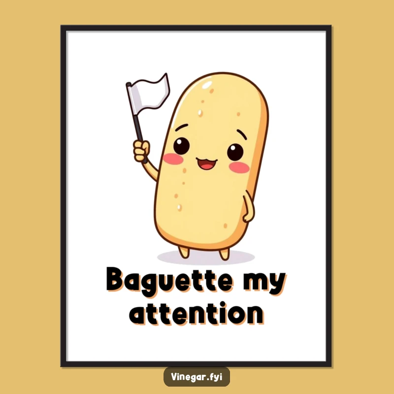 Funny Baguette Waving Flag Art Print: Whimsical Wall Decor for Foodies