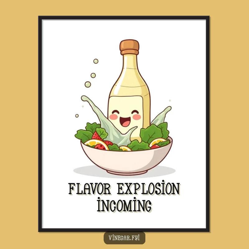 Funny Splashing Vinegar Poster: Kitchen Art for Salad Dressing Aficionados