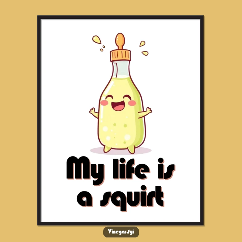 Funny Condiment Bottle Poster: Grinning Vinegar Squirter Art, Quirky Funny Gift