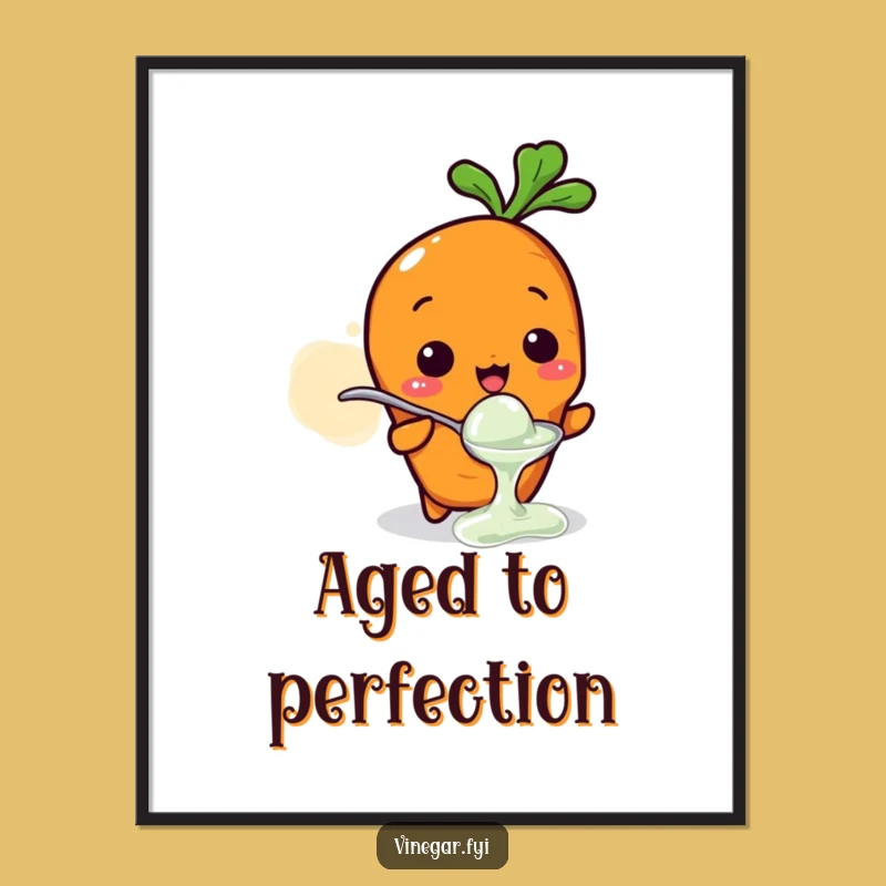 Funny Kawaii Carrot Vinegar Tasting Poster, Vibrant Veggie Art, Hilarious Wall Decor