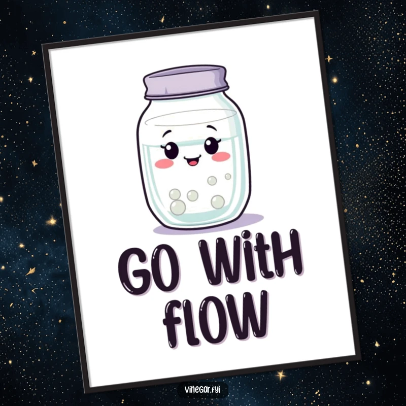 Funny wobbly jar of clear liquid poster swaying contentedly, symbolizing peace and gentle humor, a perfect funny gift.