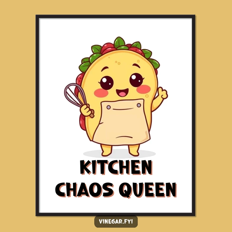Funny Kawaii Taco Chef Art Poster - Deliciously Humorous Kitchen Decor