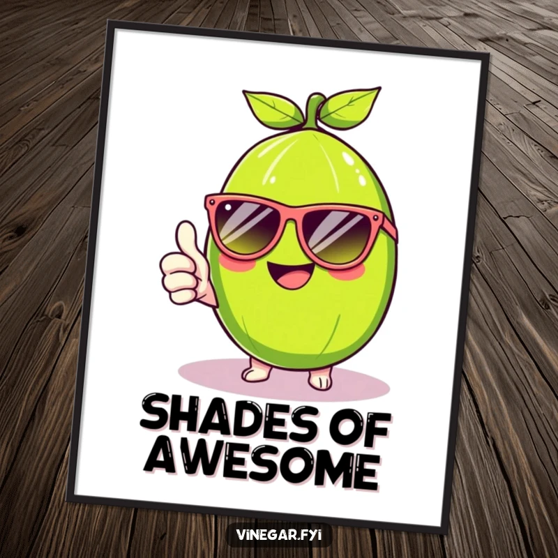 Funny Kawaii lime, sporting cool sunglasses and a confident thumbs up, captured in this humorous and vibrant art poster. Sunny decor.