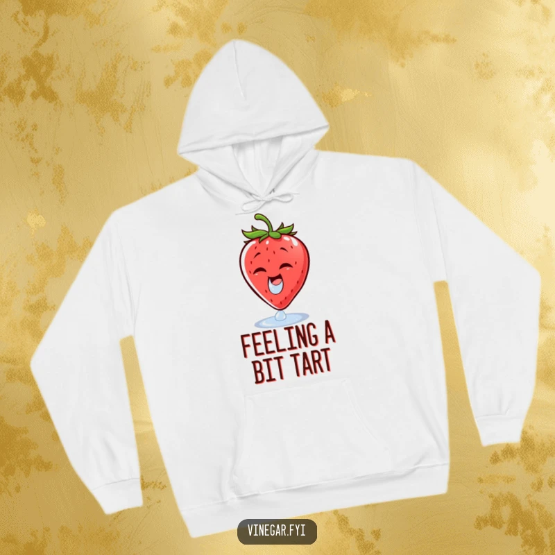 Funny hoodie featuring a cheerful strawberry wincing at a vinegar droplet, offering cozy comfort with a side of hilarious fruit-themed fun.