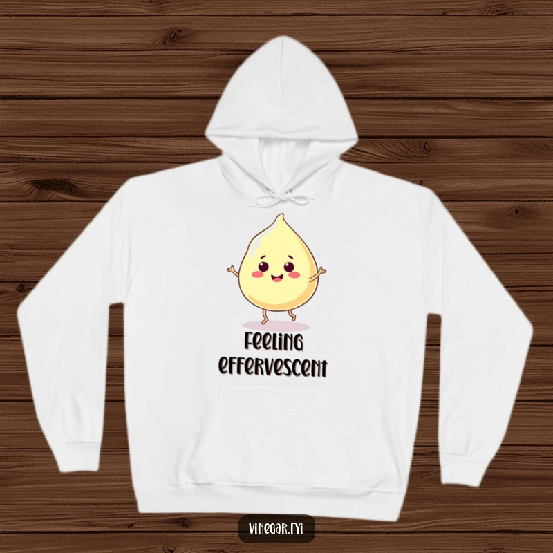 Funny hoodie depicting a smiling, jiggly blob of vinegar dancing energetically with its small legs.