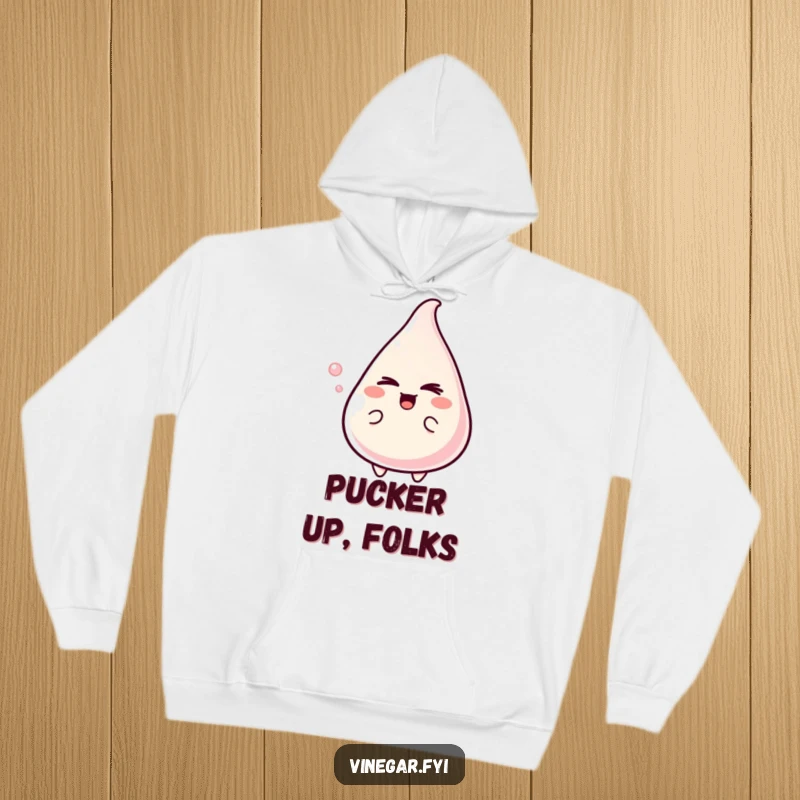 Funny Hoodie featuring a delighted vinegar character giving a mischievous wink, designed for ultimate comfort and a dose of playful sass.