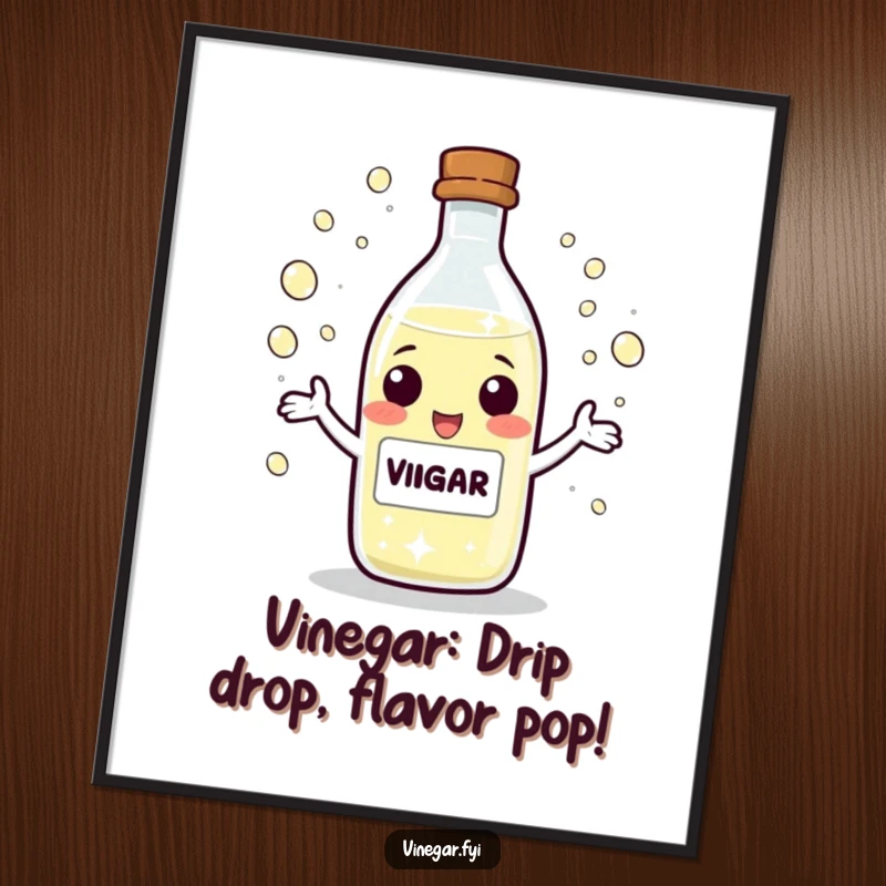 Funny Free Printable Juggling Vinegar Wall Art, a cheerful vinegar bottle character playfully juggling tiny, sparkling droplets with skillful precision.