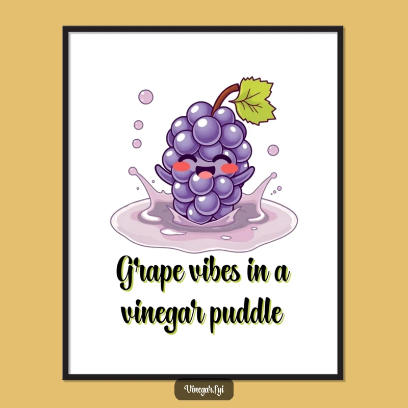 Funny Free Printable Wall Art: Kawaii Grape Splashing Vinegar, Humorous Decor