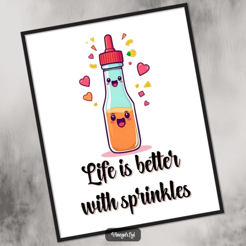 Funny Free Printable Wall Art: An excited condiment squeeze bottle sprays a vibrant rainbow of colorful shapes mid-air, artistic and fun.