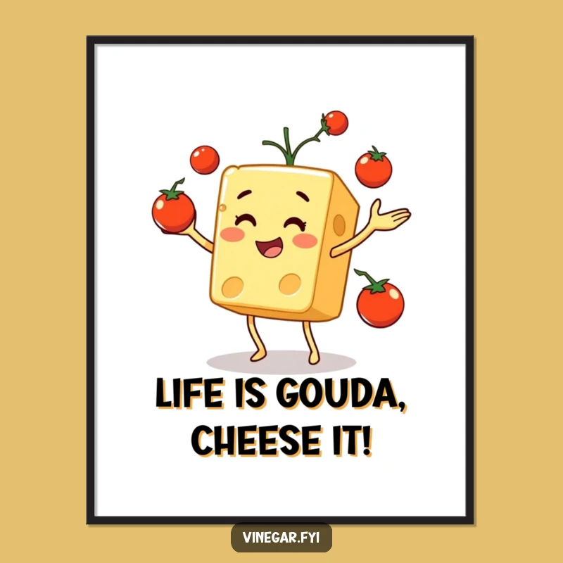 Funny Free Printable Wall Art: Jovial Cheese Cube Juggling Tomatoes, Quirky Home Decor