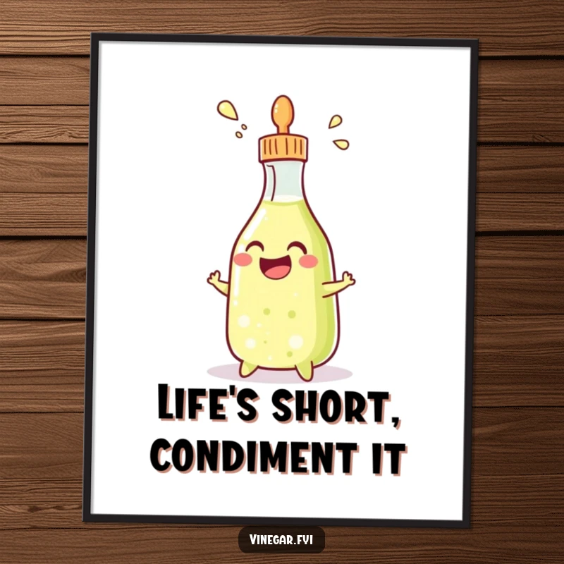 Funny Free Printable Wall Art depicts a grinning vinegar bottle energetically squirting, bringing a playful vibe to any room.
