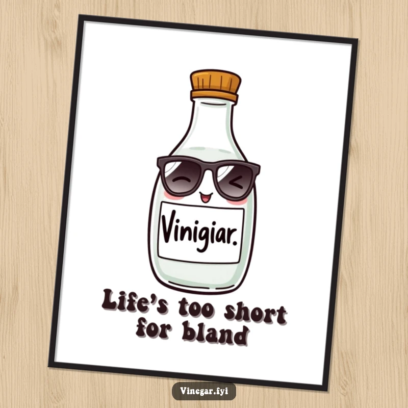 Funny Free Printable Wall Art: A mischievous vinegar bottle with tiny sunglasses winks, adding a touch of playful attitude.