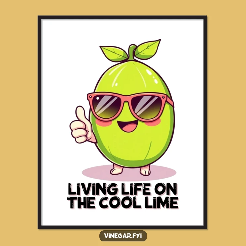 Funny Free Printable Wall Art: Kawaii Lime Thumbs Up, Humorous Cool Decor