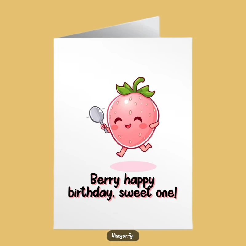 Free Printable Birthday Card: Funny Strawberry Spoon Leap Design - Instant Download Gift