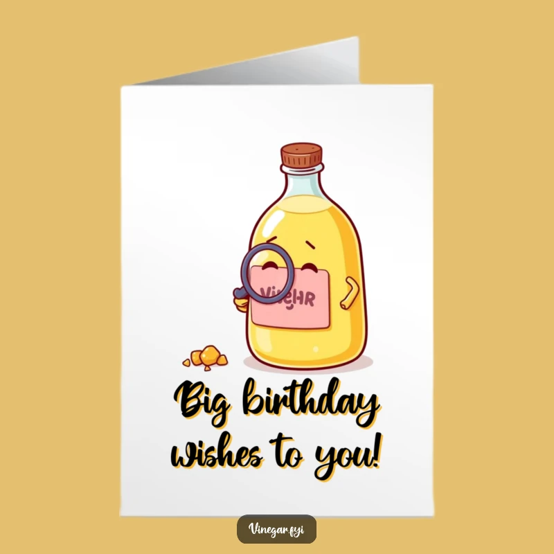 Free Printable Birthday Card: Curious Vinegar Bottle, Humorous Downloadable Gift for the Detail-Oriented