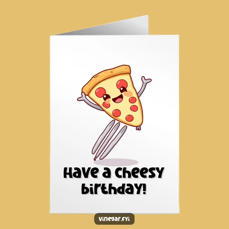 Free Printable Birthday Card: Jumping Pizza Slice Downloadable Gift for Foodies