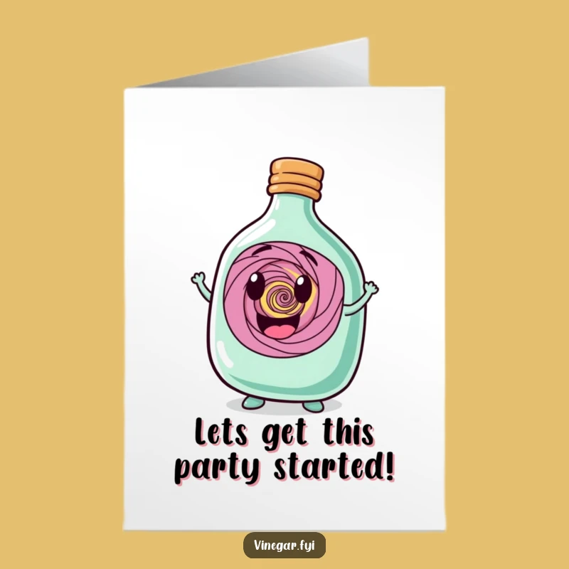 Free Printable Bottle Birthday Card: Funny Vortex Character, Downloadable Gift for Fun