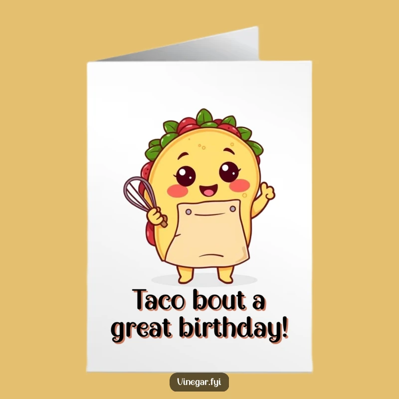 Free Printable Funny Birthday Card: Kawaii Taco Bakes, Hilarious Downloadable Gift