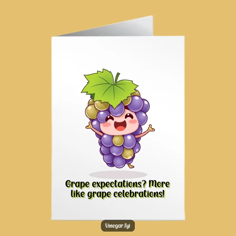 Funny Grape Dance Birthday Card Free Printable: Silly Grape with Leaf Hat Downloadable Gift