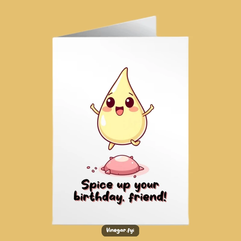 Free Printable Birthday Card: Leaping Vinegar Drop, Energetic Downloadable Gift for a Spirited Celebration