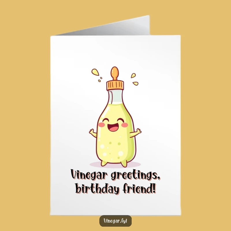 Free Printable Birthday Card: Grinning Vinegar Bottle Funny Downloadable Gift for Condiment Lovers
