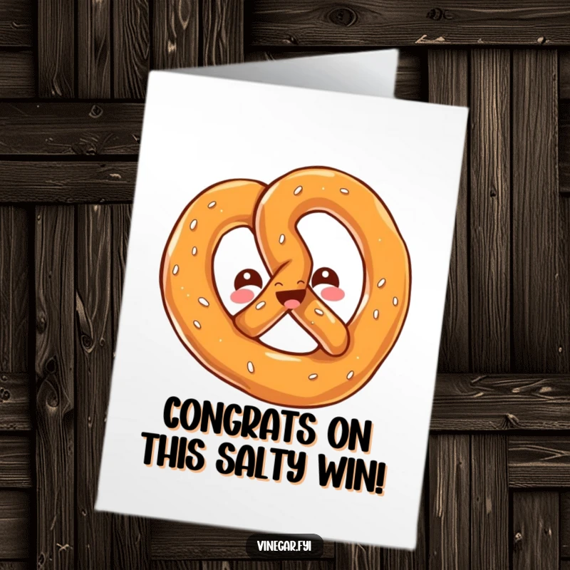Free Printable Congratulations Card: A playful kawaii pretzel twisting with a cheerful, salty gleam, celebrating your wonderful achievement.