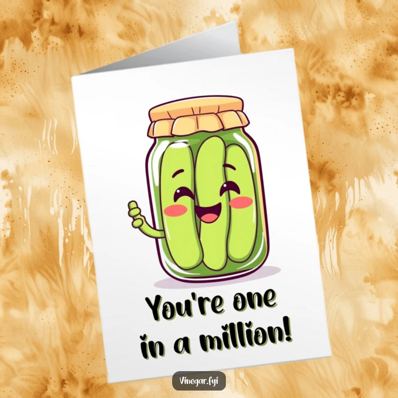 Funny Free Printable Congratulations Card: A happy Kawaii pickle jar with a huge smile, perfect for celebrating any win.