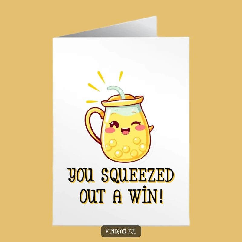 Free Printable Congrats Card: Winking Lemonade Pitcher, Funny Downloadable Gift for Sweet Achievements!