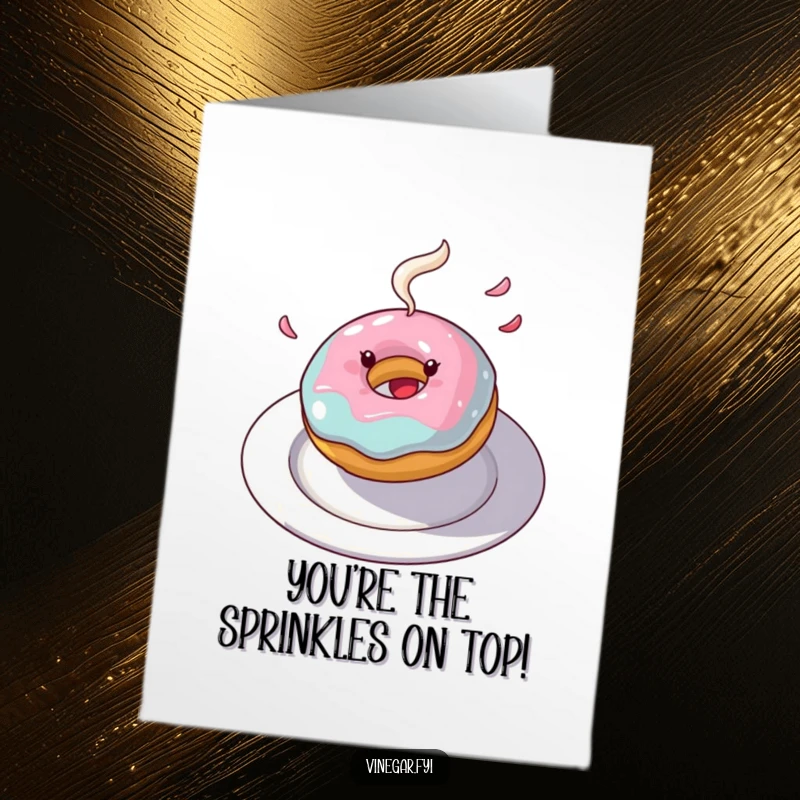 Funny Free Printable Congratulations Card: A happy donut spinning with frosting flying, celebrating your success.
