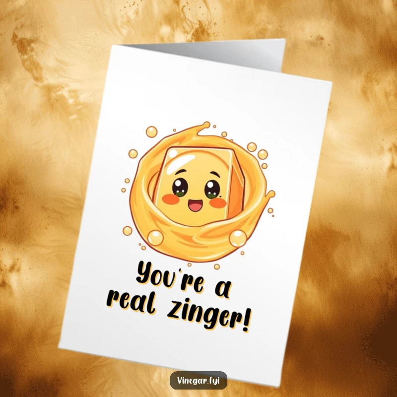 Funny Free Printable Congratulations Card: an excited orange juice box character spinning joyfully in bubbly liquid, celebrating success.