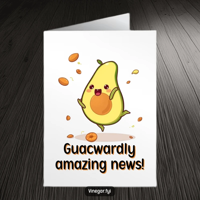 Free Printable Congratulations Card: A joyous kawaii avocado in a cartwheel, celebrating your incredible achievement with gusto.