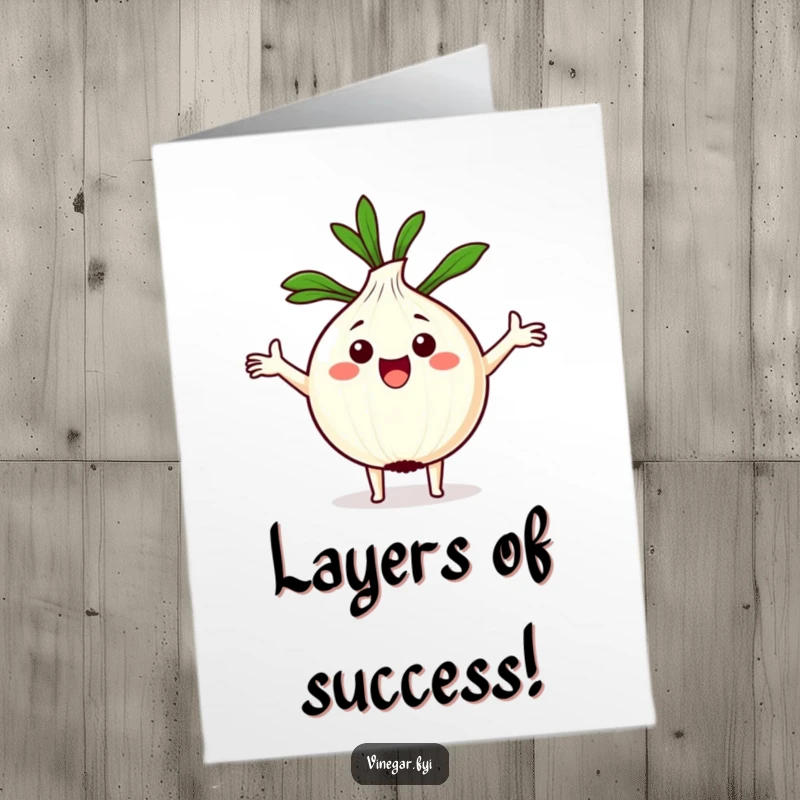 Funny Free Printable Congrats Card: Excited Kawaii onion holding a recipe, celebrating a fantastic culinary achievement.